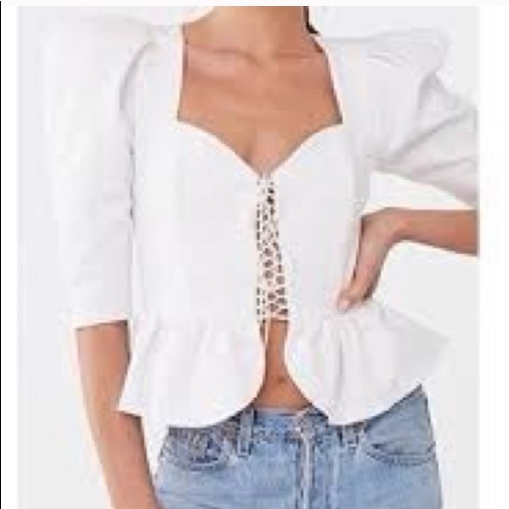 Forever21 White Peplum Lace Up Front Top